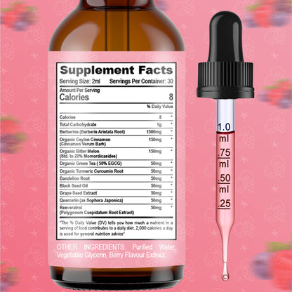 Berberine Liquid Drops - 60ml | Berberine Supplement 1500mg High Strength for Cholesterol Support | Natural Cholesterol Lowering Supplements | Aids Blood Sugar Balance - Summer Fruits Flavour
