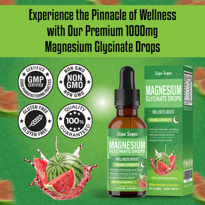 Magnesium Glycinate Liquid 1000MG – Liquid Magnesium Glycinate Drops with Trace Minerals – High Absorption, Supports Sleep, Relaxation, Nerve & Muscle Function – Watermelon Flavour Supplement 60ml