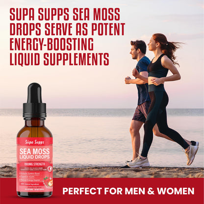 Organic Sea Moss Liquid Drops 60ml – Irish Sea Moss Organic Supplement for Immune Support, Thyroid Health, Digestion, and Skin, Seamoss Supplements with Bladderwrack & Burdock Root Strawberry Flavour
