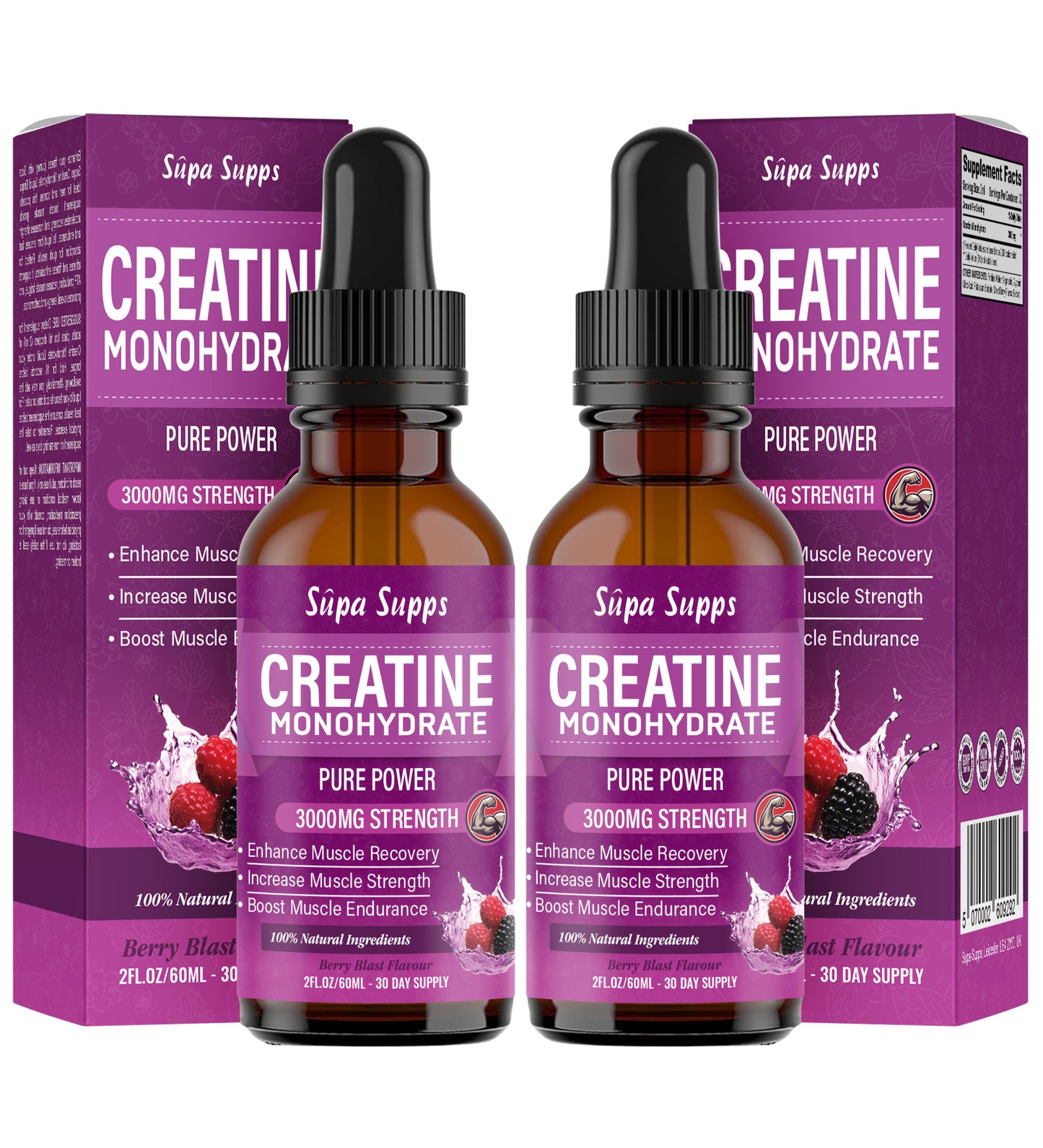 Creatine Monohydrate Drops 60ml - Liquid Alternative to Creatine Monohydrate Powder, Ideal for Gym Performance, Bulk Creatine Formula, Supports Muscle Growth, Recovery, and Energy - Berry Flavour